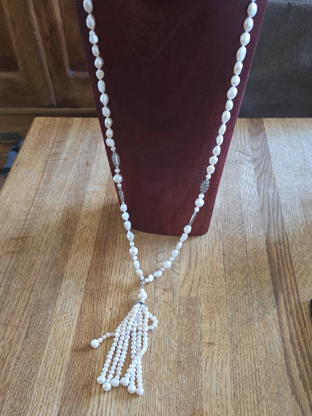 Elegant White Freshwater Baroque  Pearl Tassel Necklace - Women Jewelry